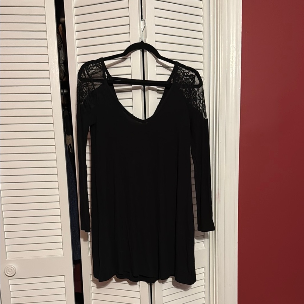 American Eagle Black Lace Shoulder Dress